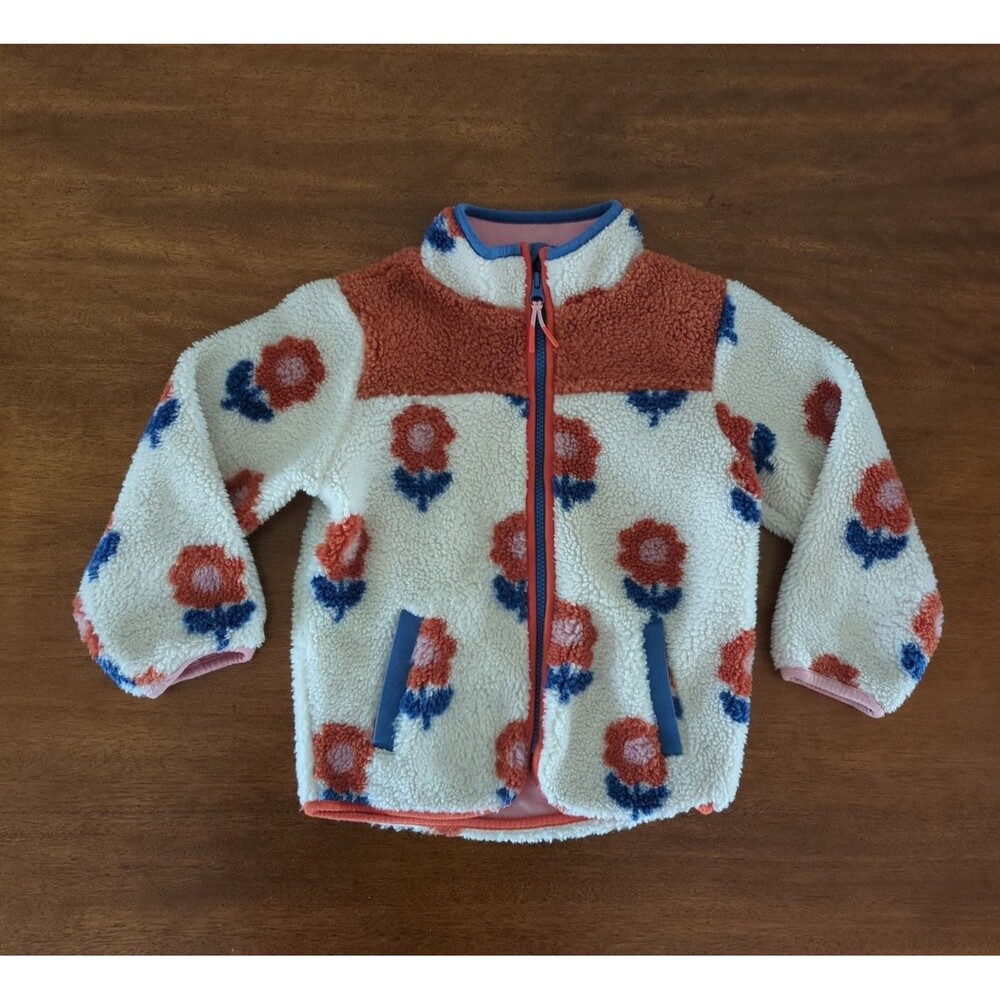 MINI BODEN Kids' Girls Zip Through Printed Fleece Oatmeal Flower Girls 4/5 GUC - Picture 3 of 11